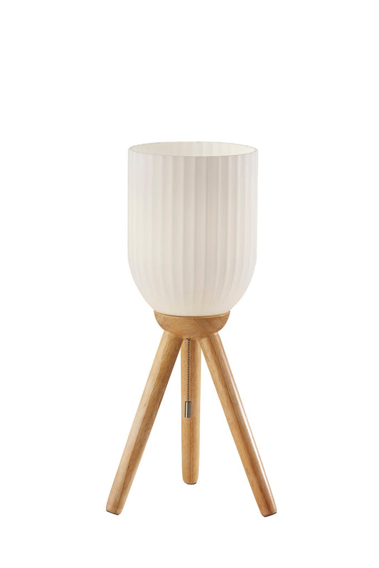 Natural Solid Wood Tripod Table Lamp With White Ribbed Glass Shade By Homeroots | Table Lamps | Modishstore - 1