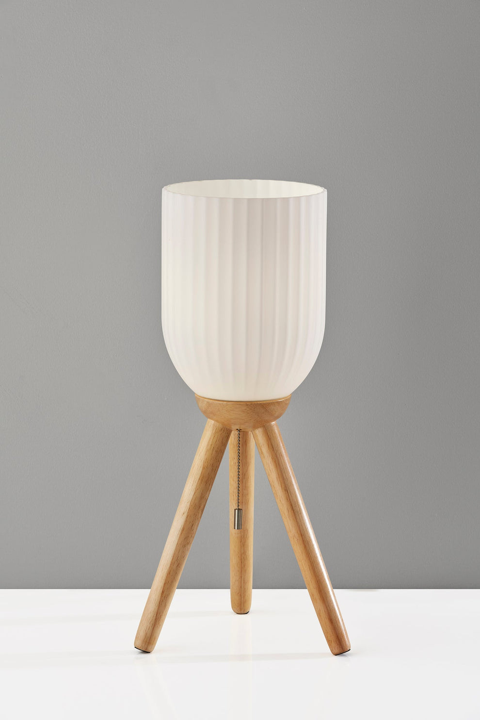 Natural Solid Wood Tripod Table Lamp With White Ribbed Glass Shade By Homeroots | Table Lamps | Modishstore - 3