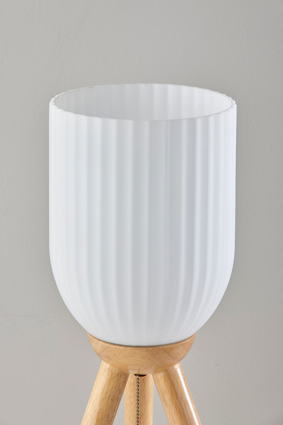 Natural Solid Wood Tripod Table Lamp With White Ribbed Glass Shade By Homeroots | Table Lamps | Modishstore - 4