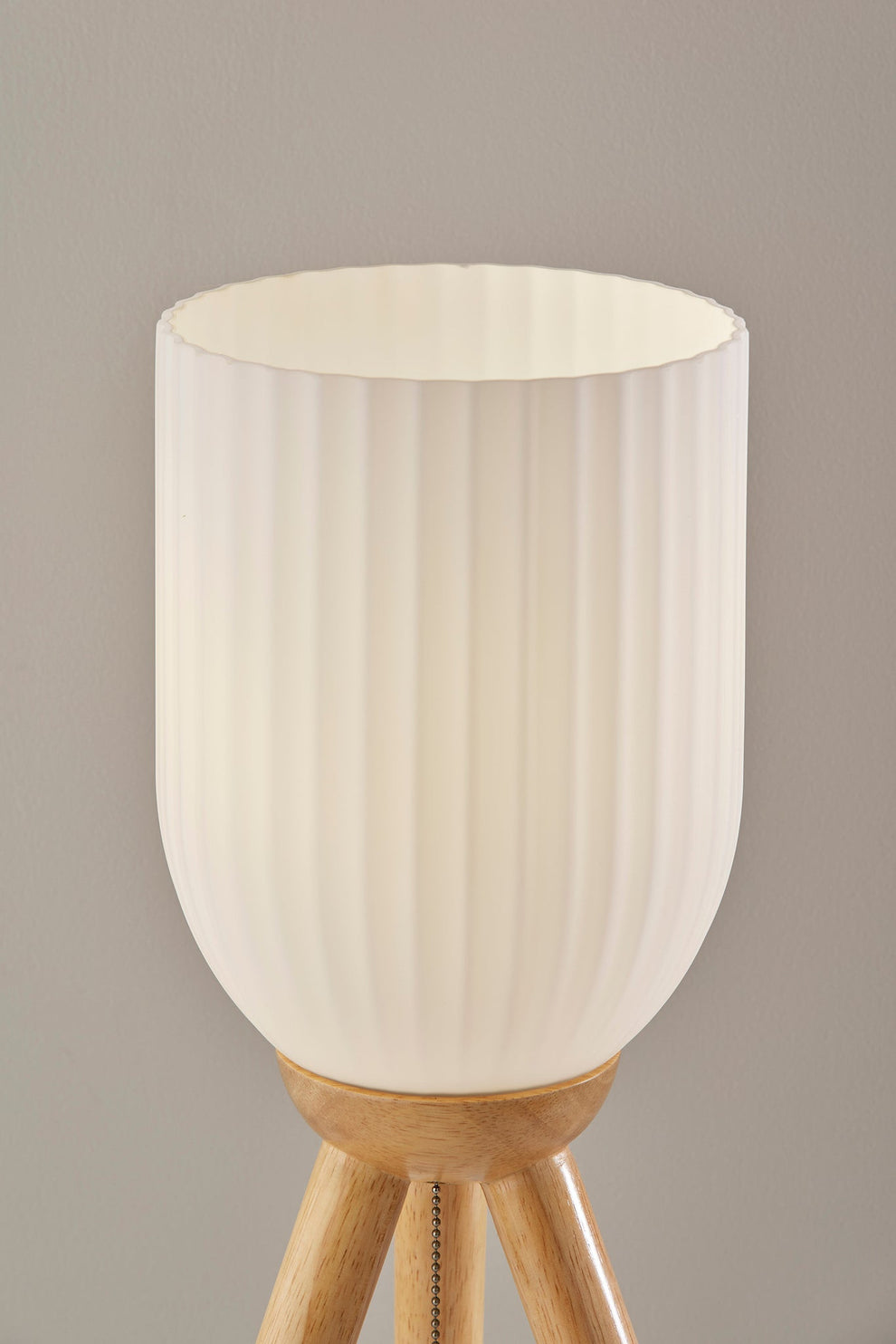 Natural Solid Wood Tripod Table Lamp With White Ribbed Glass Shade By Homeroots | Table Lamps | Modishstore - 5