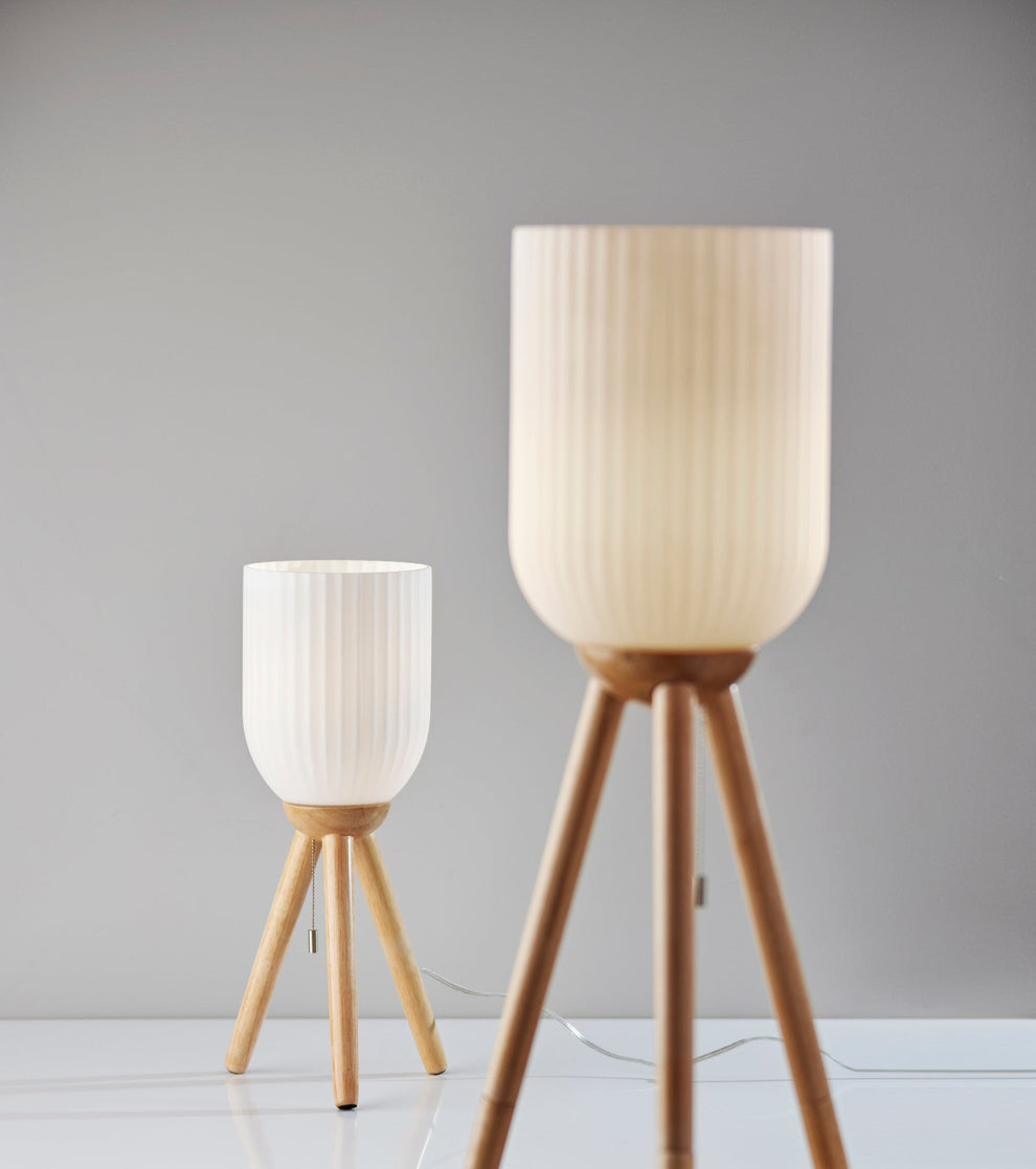 Natural Solid Wood Tripod Table Lamp With White Ribbed Glass Shade By Homeroots | Table Lamps | Modishstore - 6