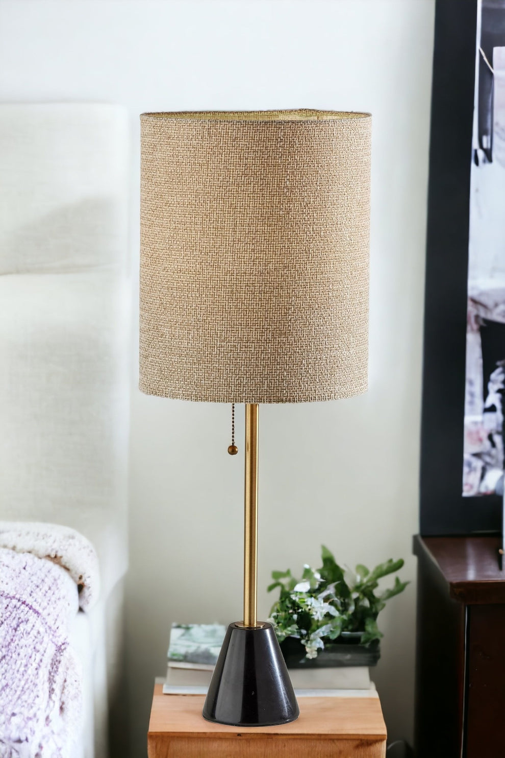 Black and Gold Marble and Metal Table Lamp With Beige Drum Shade By Homeroots | Table Lamps | Modishstore - 2