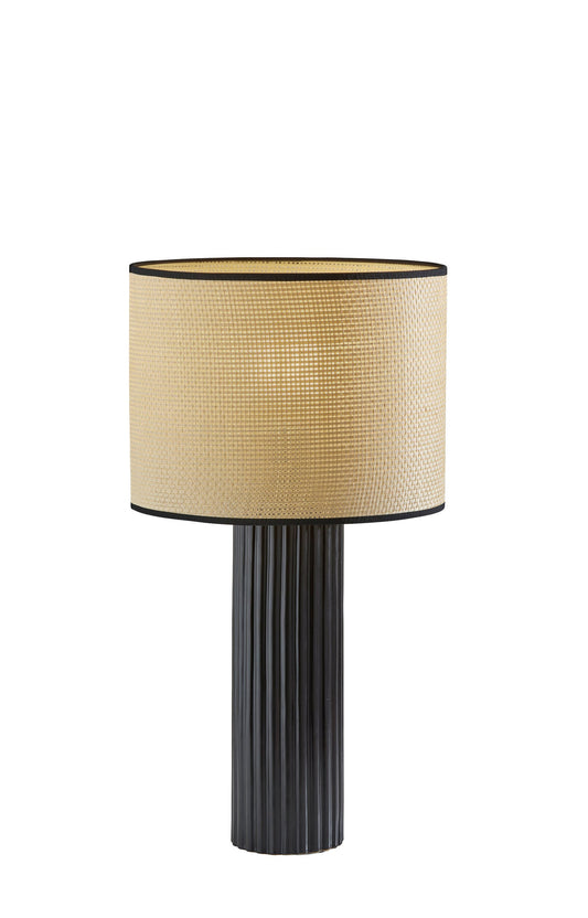 Black Ceramic Cylinder Table Lamp With Beige Drum Shade By Homeroots | Table Lamps | Modishstore - 1