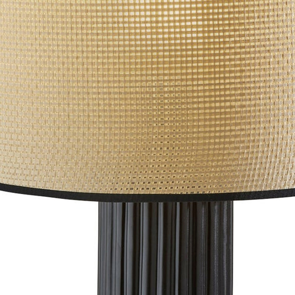 Black Ceramic Cylinder Table Lamp With Beige Drum Shade By Homeroots | Table Lamps | Modishstore - 3