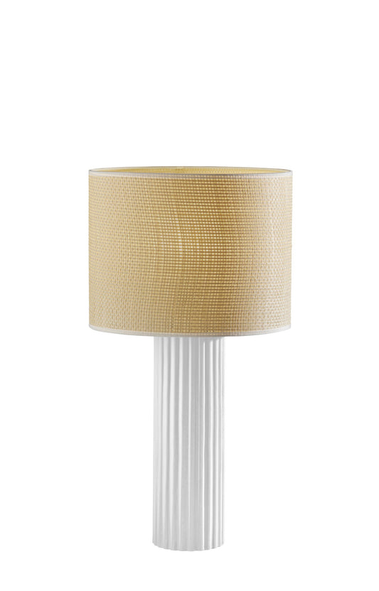 White Ceramic Cylinder Table Lamp With Beige Drum Shade By Homeroots | Table Lamps | Modishstore - 1