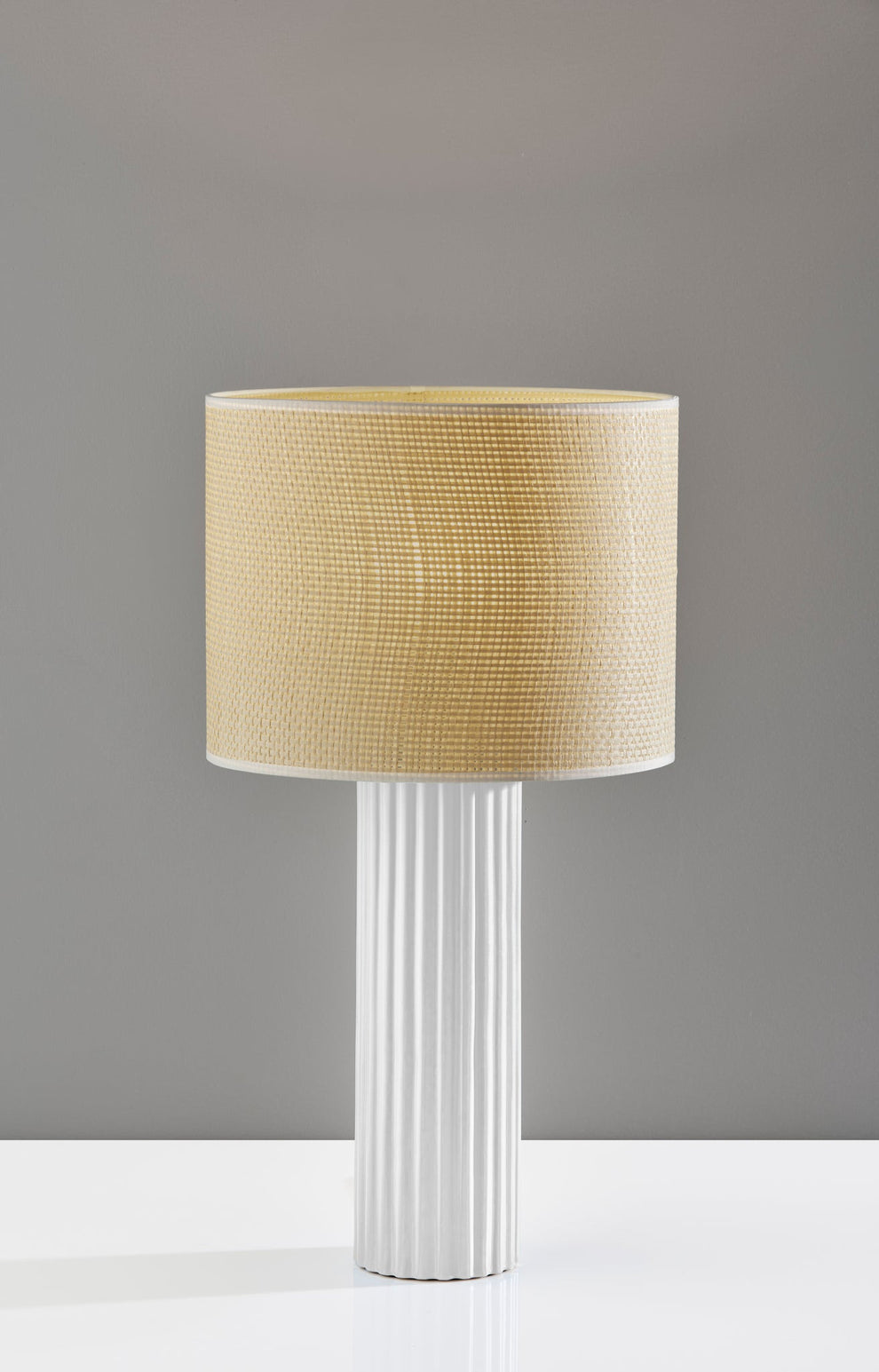 White Ceramic Cylinder Table Lamp With Beige Drum Shade By Homeroots | Table Lamps | Modishstore - 4
