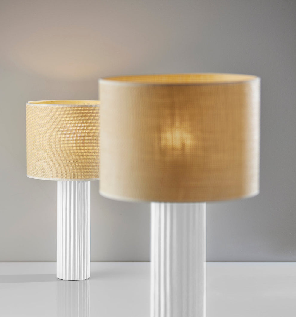 White Ceramic Cylinder Table Lamp With Beige Drum Shade By Homeroots | Table Lamps | Modishstore - 7