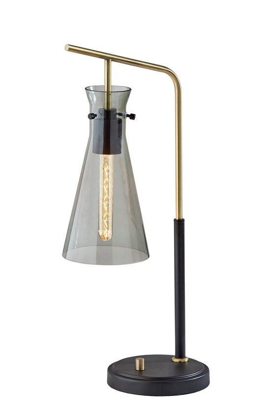 Black and Gold Metal Desk Lamp With Light Gray Cone Shade By Homeroots | Table Lamps | Modishstore - 1