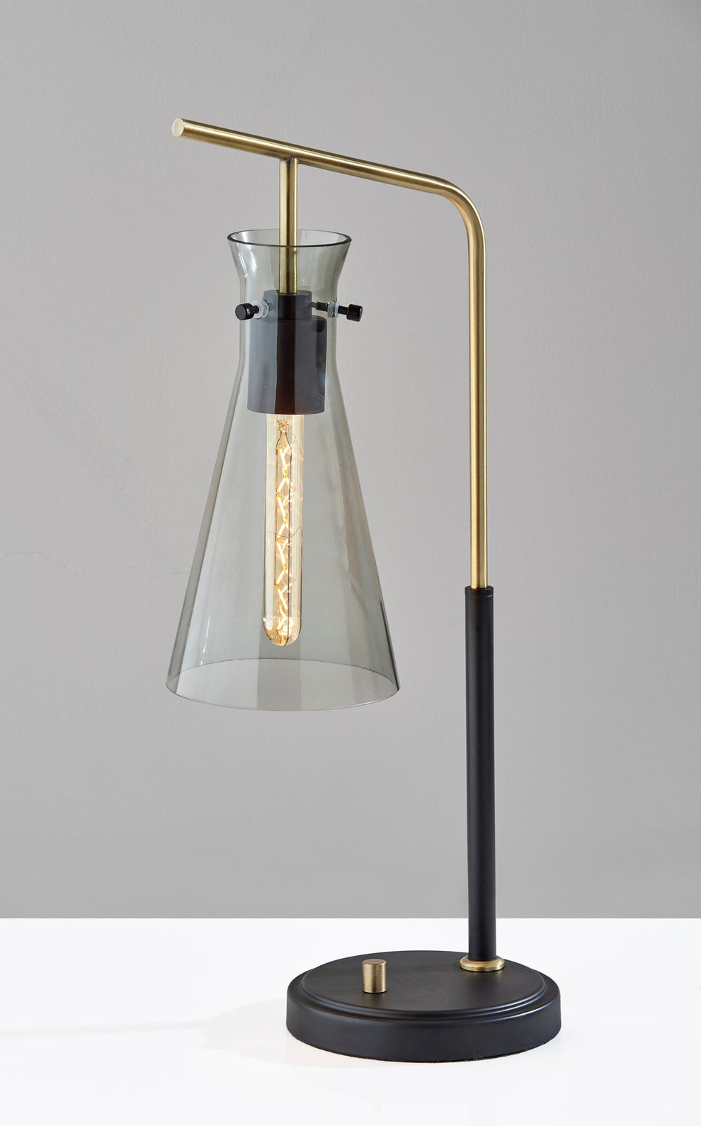 Black and Gold Metal Desk Lamp With Light Gray Cone Shade By Homeroots | Table Lamps | Modishstore - 3