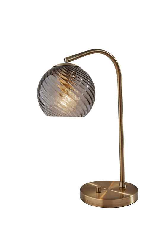 Antiqued Brass Metal Desk Lamp With Light Gray Swirl Globe Shade By Homeroots | Table Lamps | Modishstore - 1