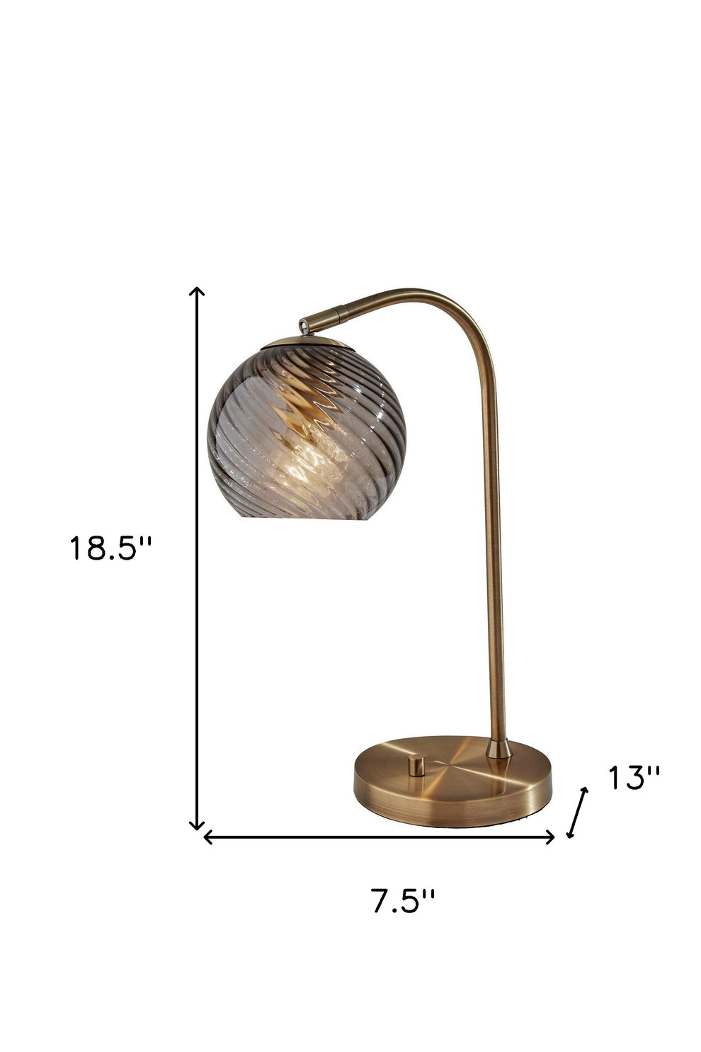 Antiqued Brass Metal Desk Lamp With Light Gray Swirl Globe Shade By Homeroots | Table Lamps | Modishstore - 8