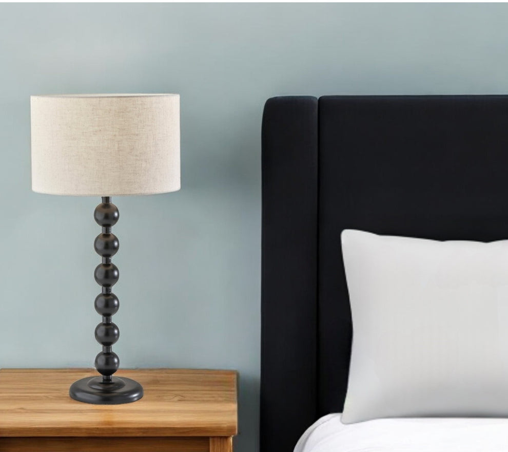 Black Solid Wood Candlestick Table Lamp With Off White Drum Shade By Homeroots | Table Lamps | Modishstore - 2