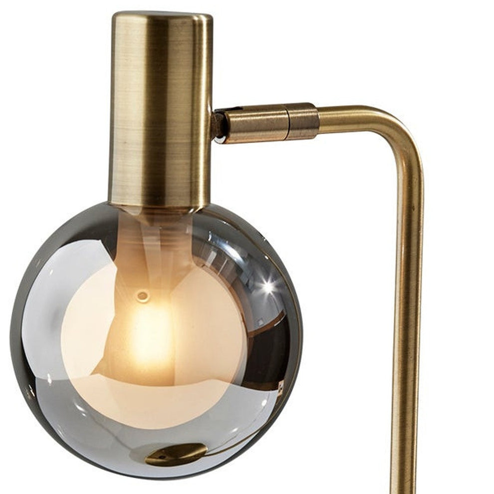 Antiqued Brass Metal Cylinder Desk Table Lamp With Gray Globe Shade With Starling LED Bulb By Homeroots | Table Lamps | Modishstore - 6