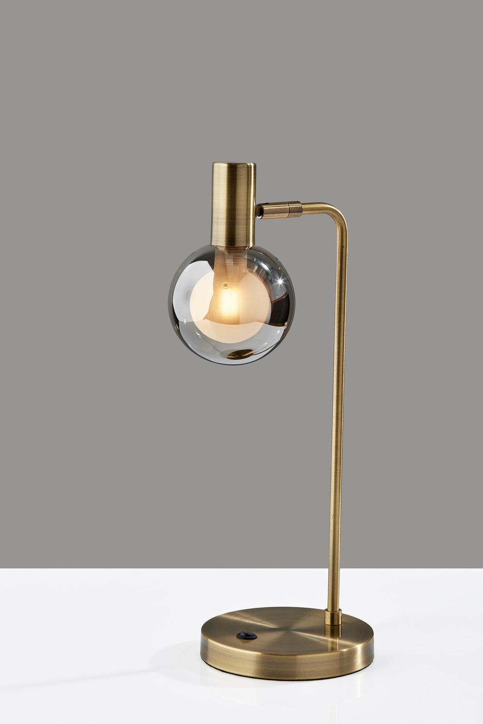 Antiqued Brass Metal Cylinder Desk Table Lamp With Gray Globe Shade With Starling LED Bulb By Homeroots | Table Lamps | Modishstore - 5