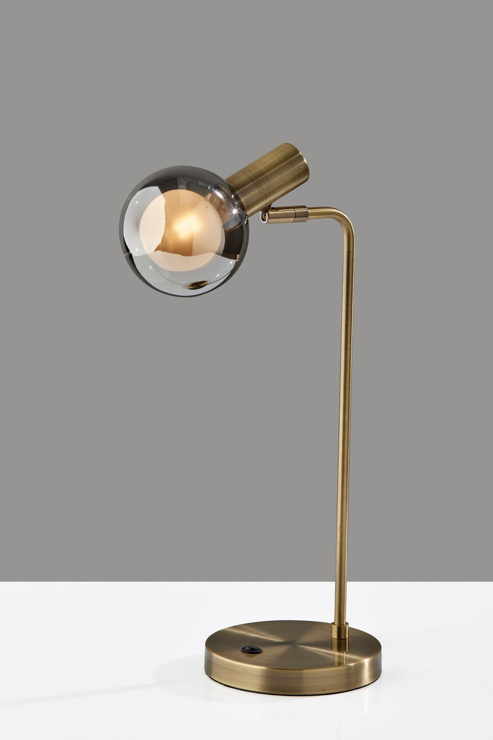 Antiqued Brass Metal Cylinder Desk Table Lamp With Gray Globe Shade With Starling LED Bulb By Homeroots | Table Lamps | Modishstore - 7