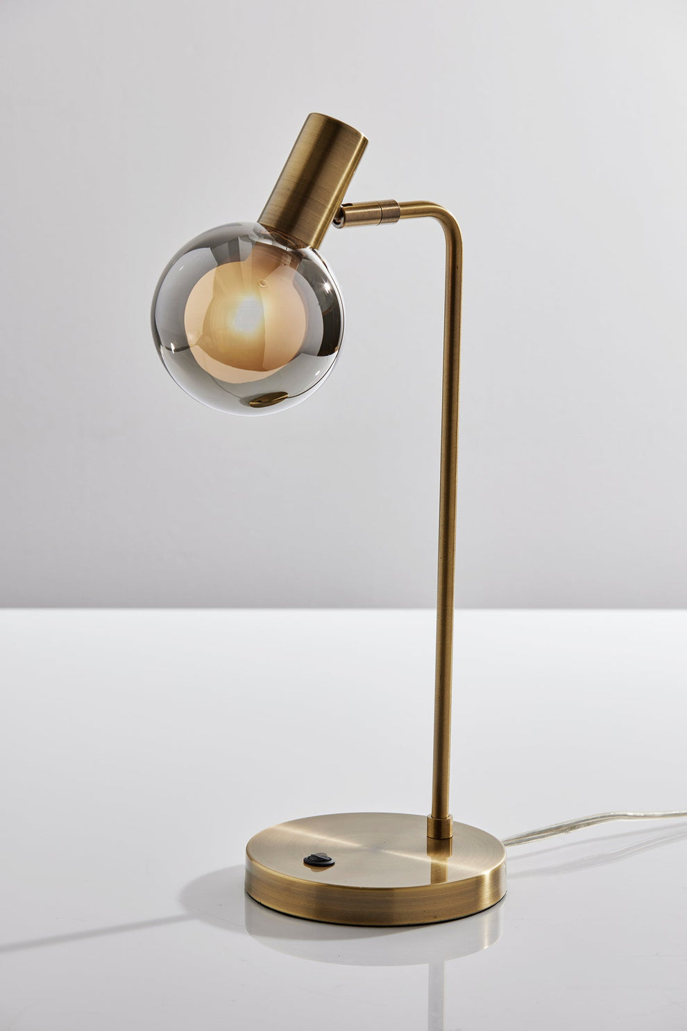 Antiqued Brass Metal Cylinder Desk Table Lamp With Gray Globe Shade With Starling LED Bulb By Homeroots | Table Lamps | Modishstore - 8
