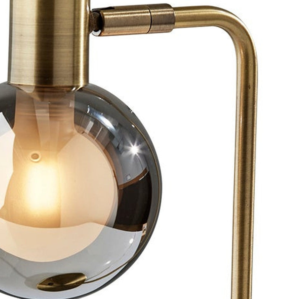 Antiqued Brass Metal Cylinder Desk Table Lamp With Gray Globe Shade With Starling LED Bulb By Homeroots | Table Lamps | Modishstore - 3
