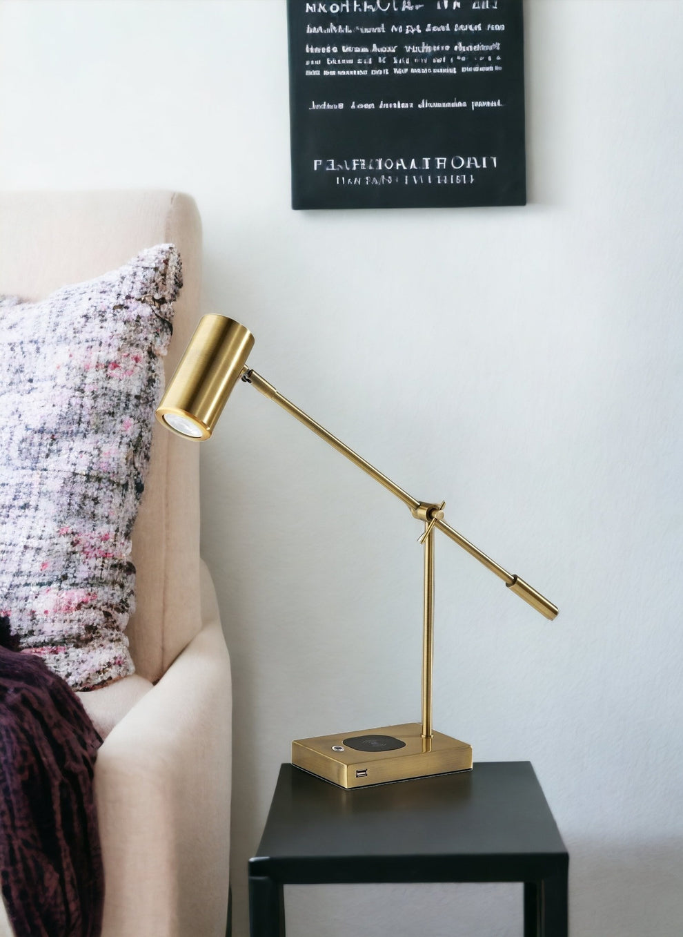 Antiqued Brass Metal Novelty Desk LED USB Table Lamp With Brass Drum Shade By Homeroots | Table Lamps | Modishstore - 2