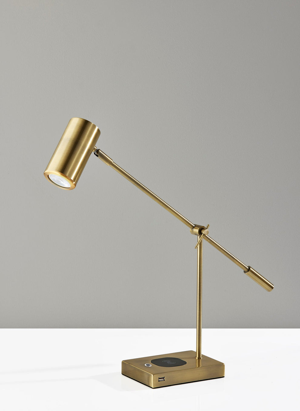Antiqued Brass Metal Novelty Desk LED USB Table Lamp With Brass Drum Shade By Homeroots | Table Lamps | Modishstore - 3