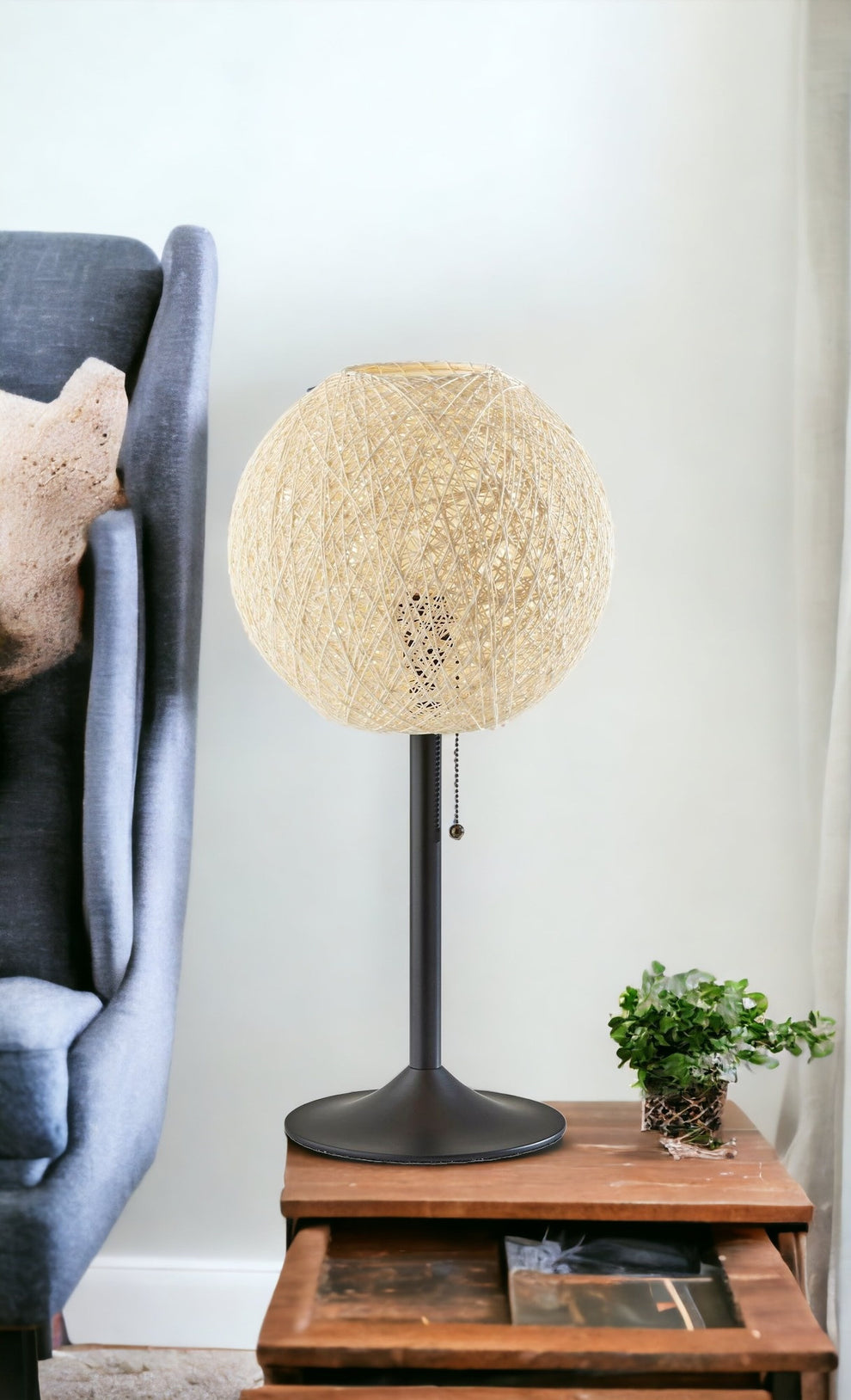 Antiqued Bronze Metal Candlestick Table Lamp With Off White Globe Shade By Homeroots | Table Lamps | Modishstore - 2