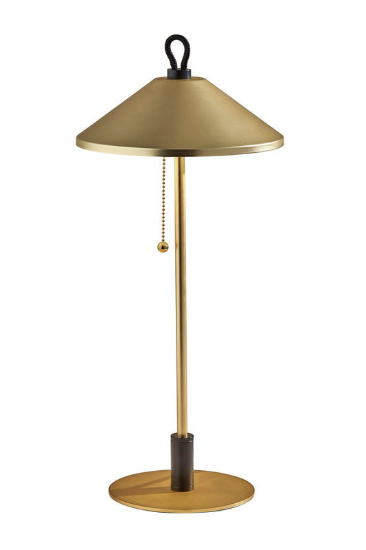 Black and Gold Metal Two Light Candlestick LED Table Lamp With Brass Cone Shade By Homeroots | Table Lamps | Modishstore - 1