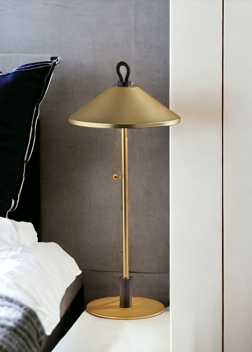 Black and Gold Metal Two Light Candlestick LED Table Lamp With Brass Cone Shade By Homeroots | Table Lamps | Modishstore - 2
