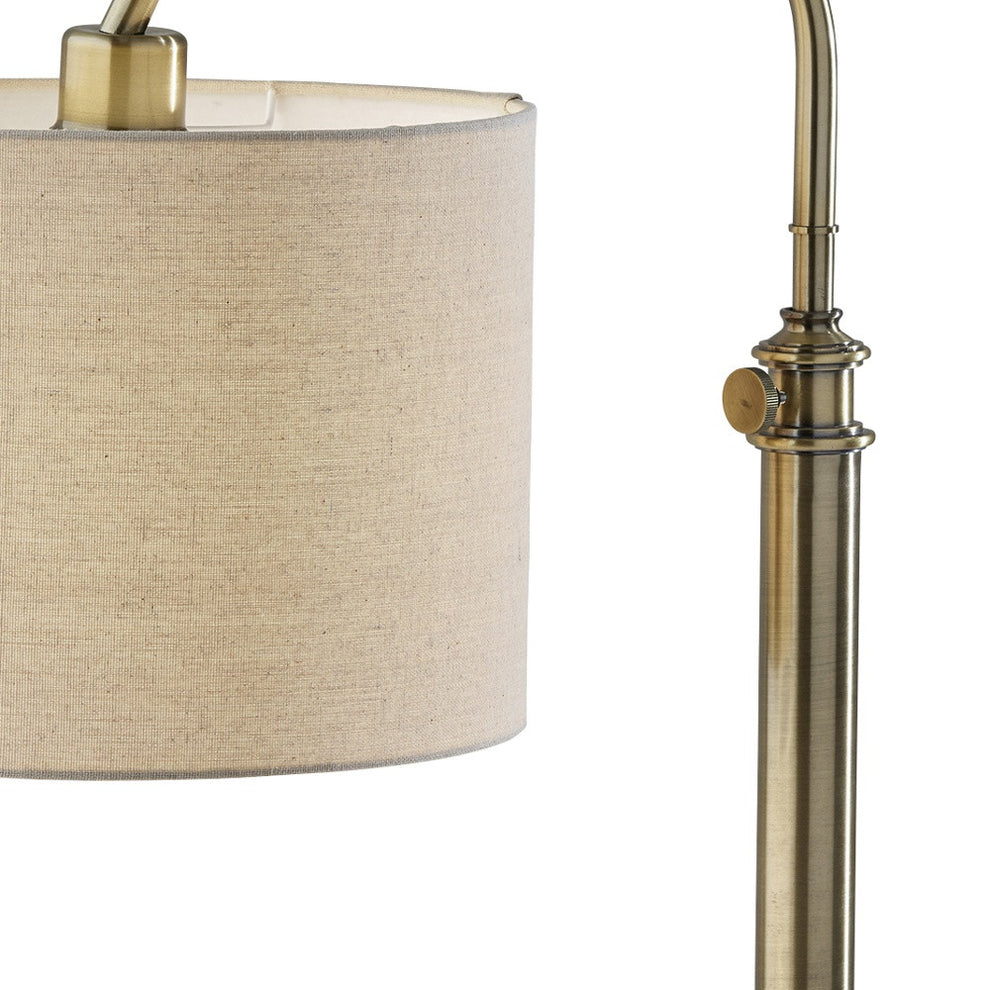 Antiqued Brass Metal Adjustable Arched Lamp With Beige Drum Shade By Homeroots | Table Lamps | Modishstore - 3