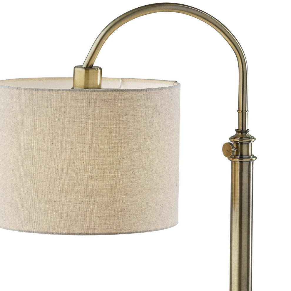Antiqued Brass Metal Adjustable Arched Lamp With Beige Drum Shade By Homeroots | Table Lamps | Modishstore - 5