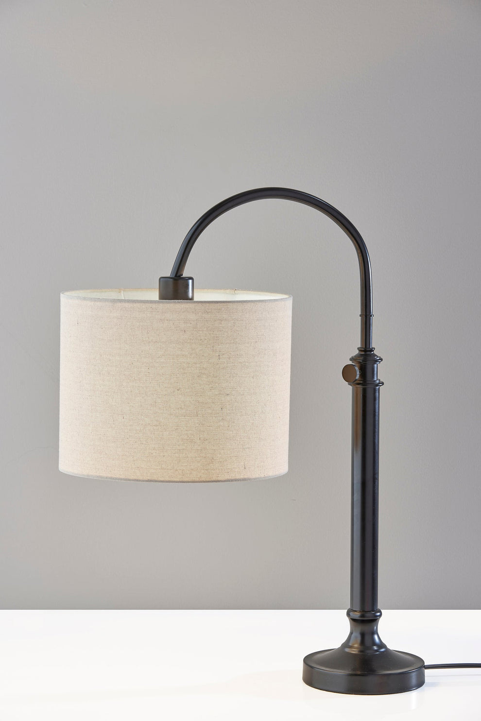 Black Metal Adjustable Arched Lamp With Beige Drum Shade By Homeroots | Table Lamps | Modishstore - 3