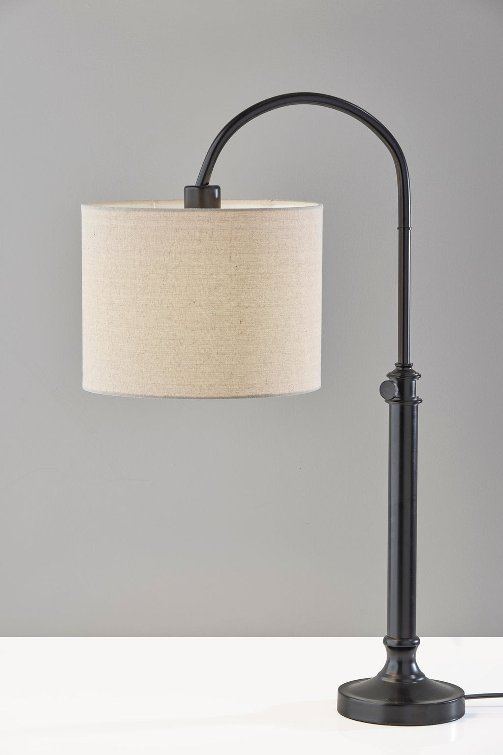 Black Metal Adjustable Arched Lamp With Beige Drum Shade By Homeroots | Table Lamps | Modishstore - 5