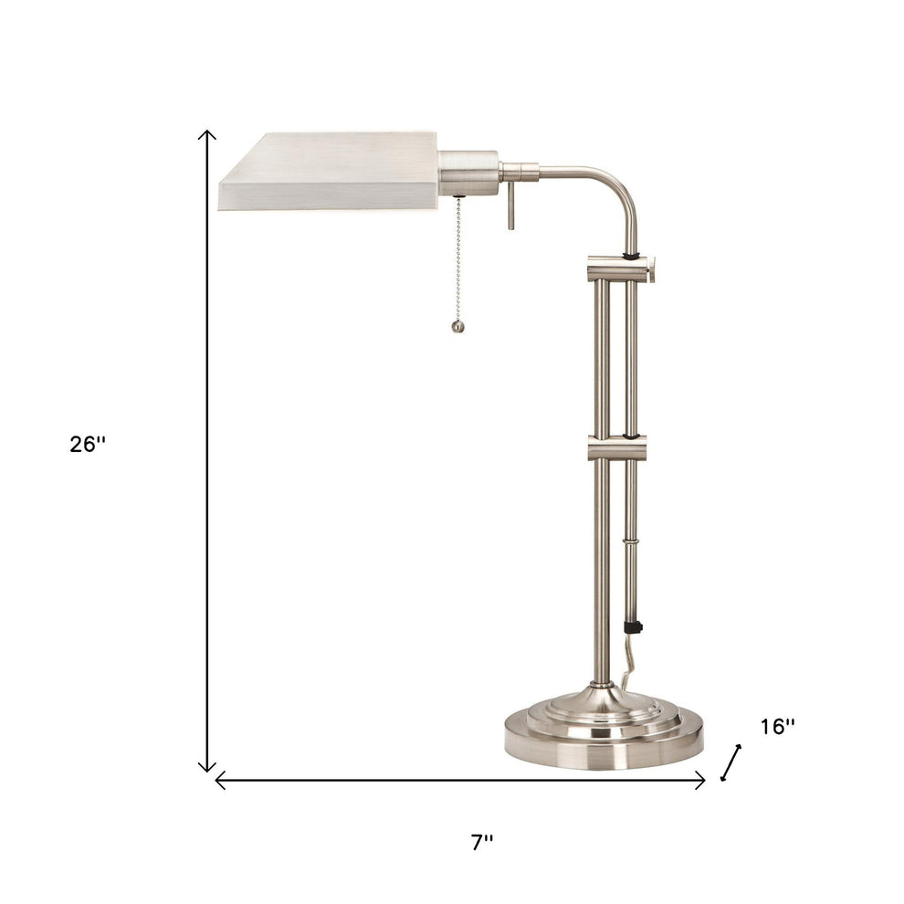 Nickel Metal Adjustable Table Lamp With Nickel Rectangular Shade By Homeroots | Table Lamps | Modishstore - 4