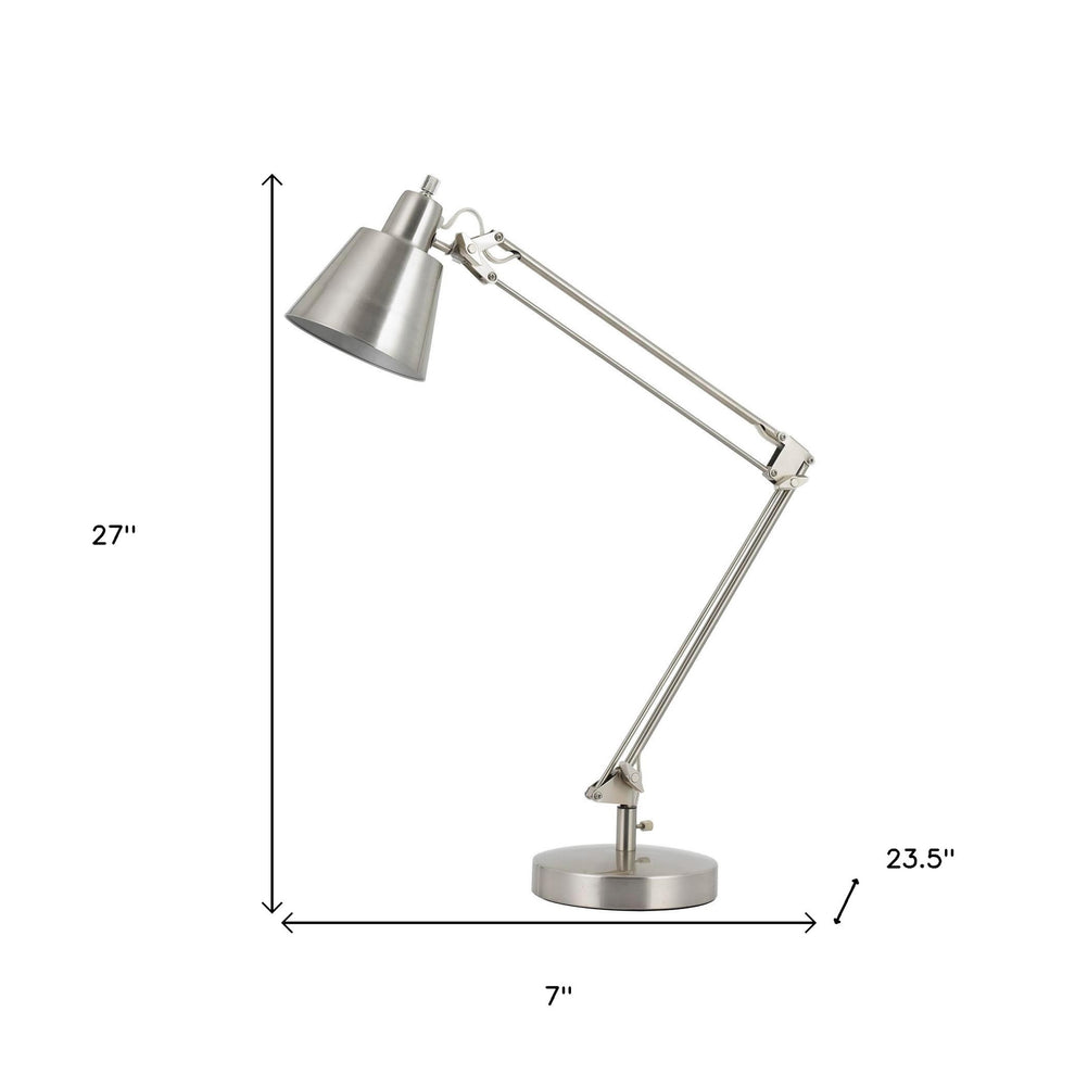 Nickel Metal Desk Table Lamp With Nickel Cone Shade By Homeroots | Table Lamps | Modishstore - 5