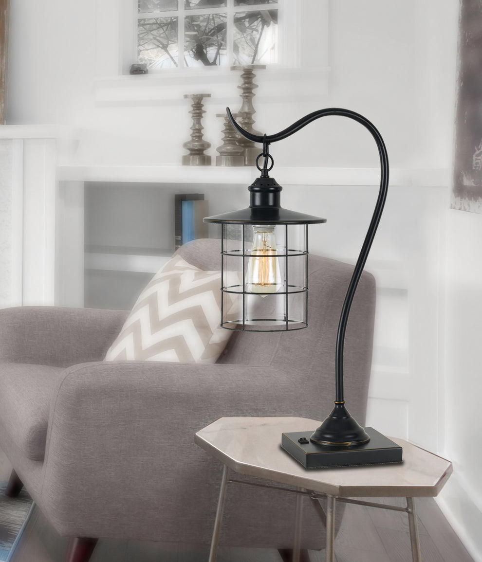 Bronze Metal Lantern Style Desk Lamp With Edison Bulb By Homeroots | Table Lamps | Modishstore - 4