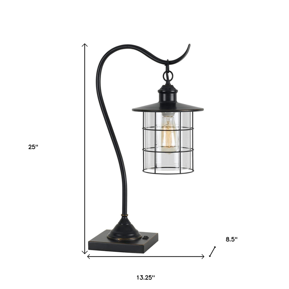 Bronze Metal Lantern Style Desk Lamp With Edison Bulb By Homeroots | Table Lamps | Modishstore - 5