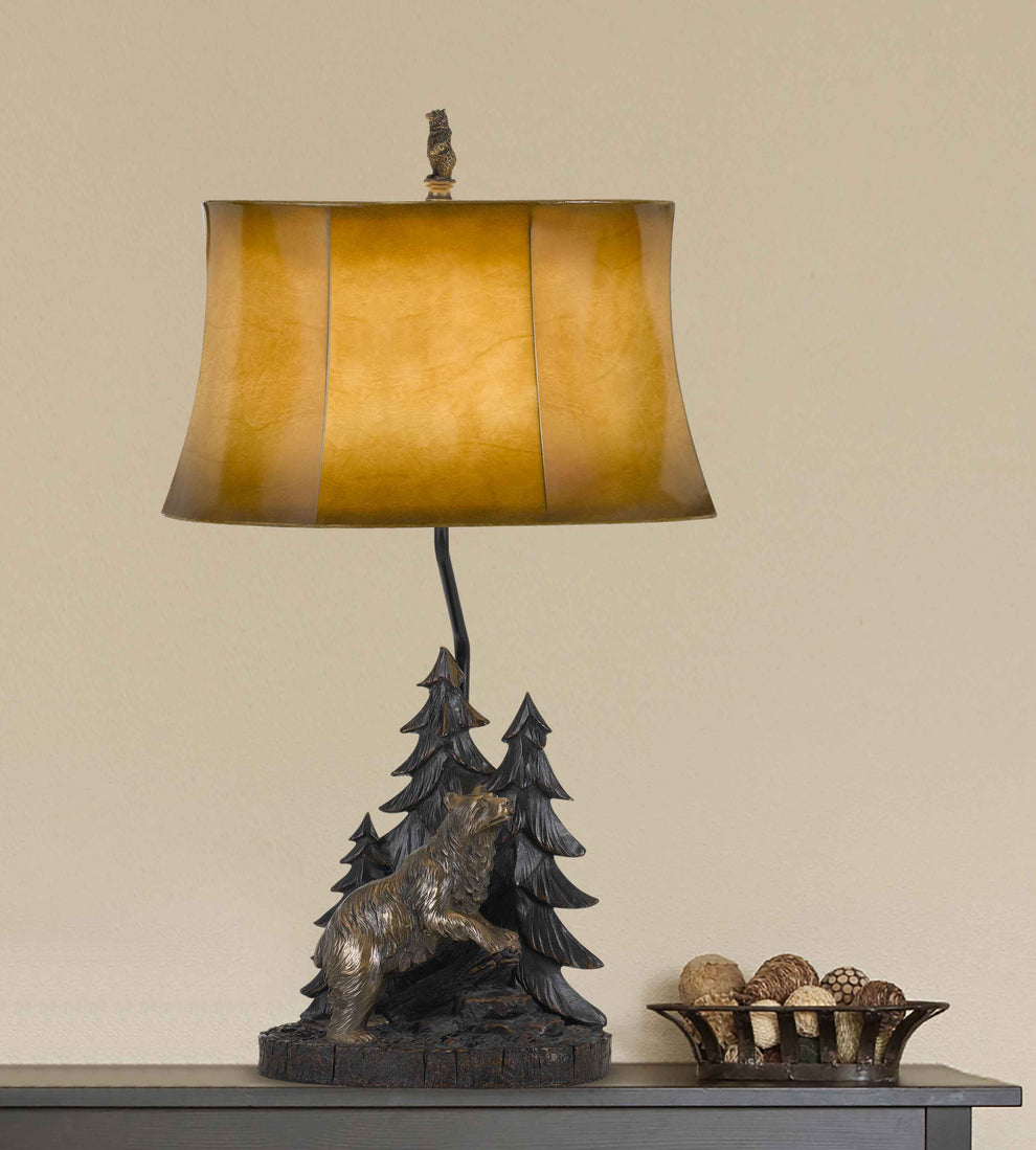 Antiqued Bronze Novelty Table Lamp With Brown Bell Shade By Homeroots | Table Lamps | Modishstore - 4