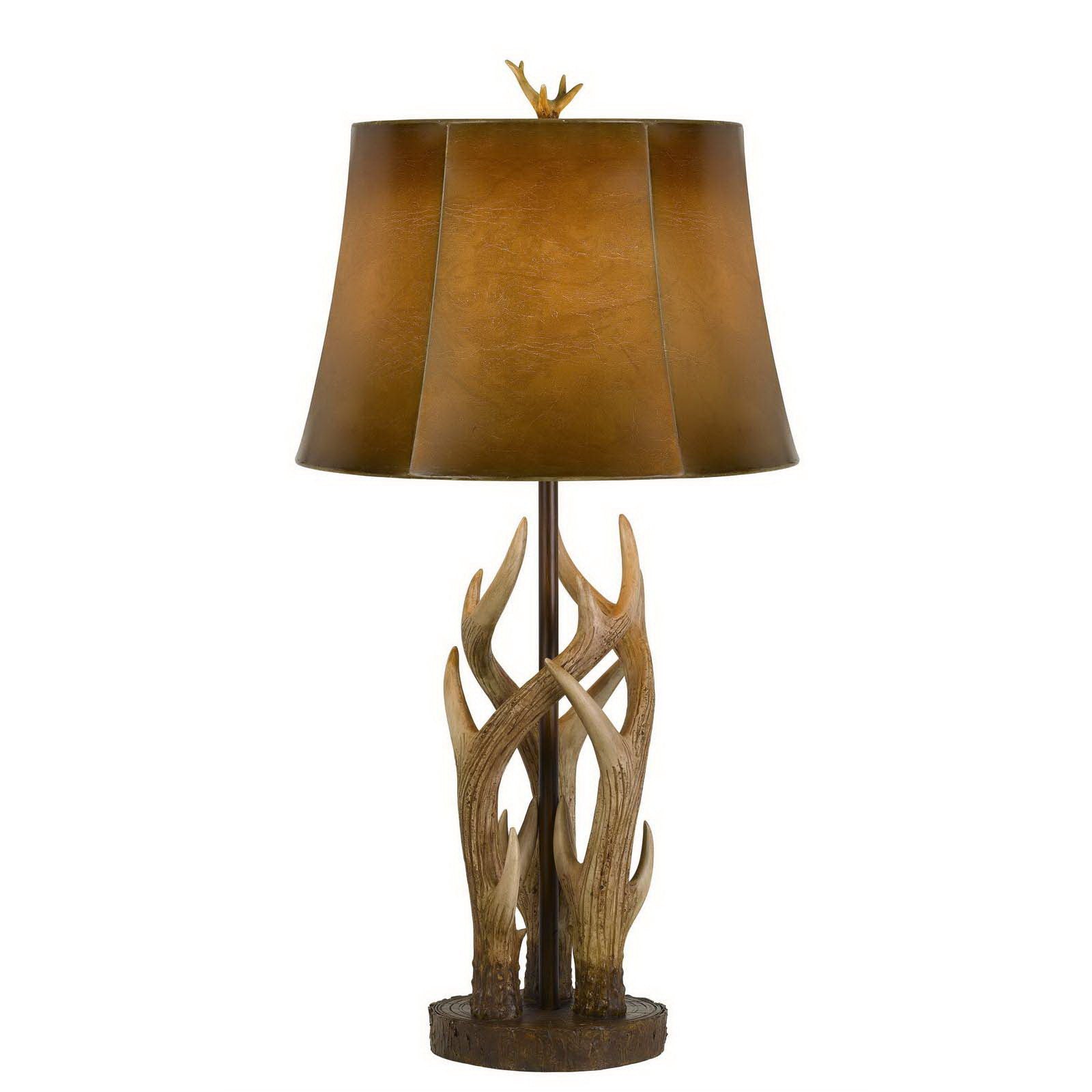 Brown Antlers Table Lamp With Brown Drum Shade - Thumbnail 2