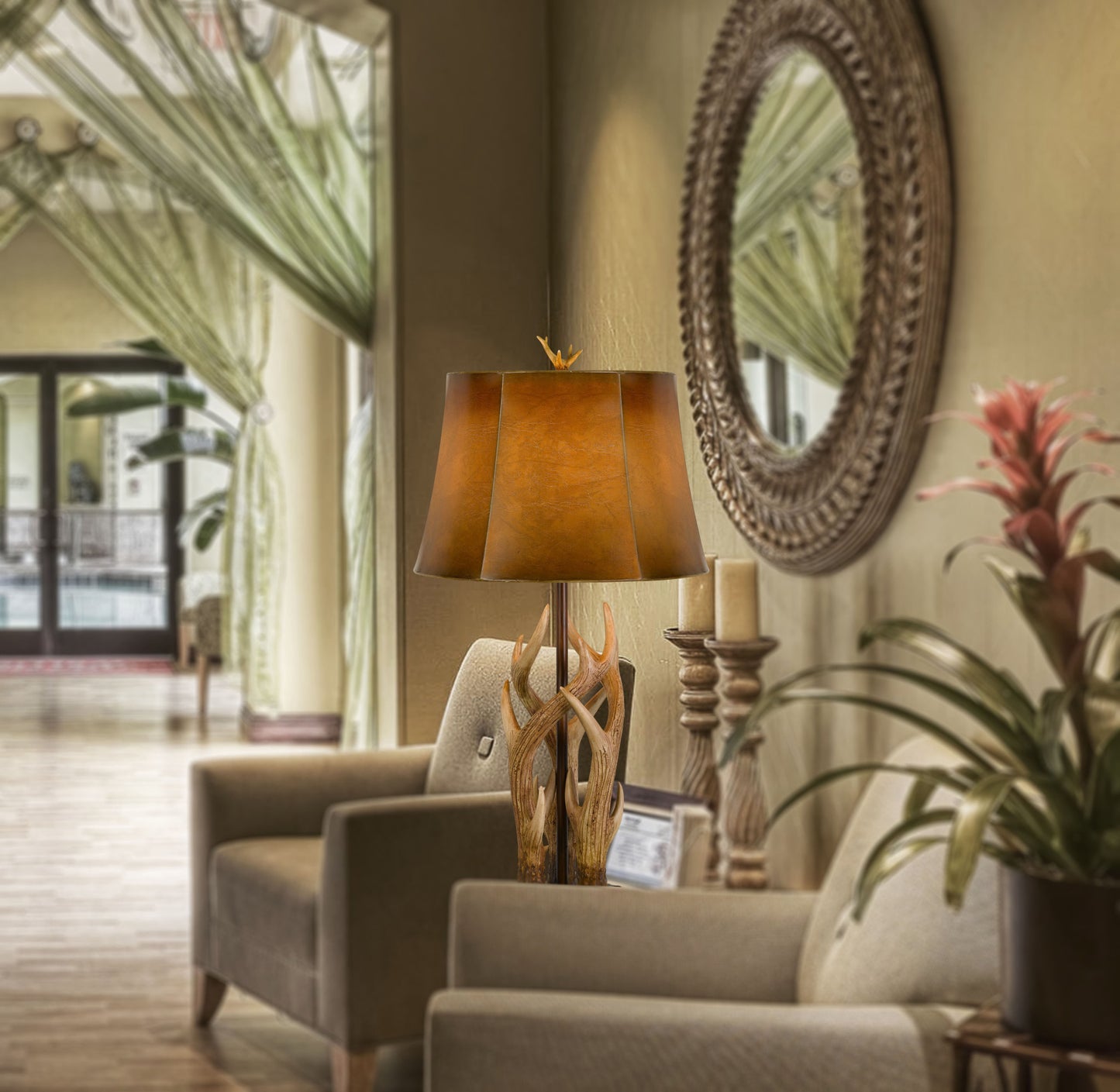 Brown Antlers Table Lamp With Brown Drum Shade By Homeroots | Table Lamps | Modishstore - 4