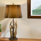 Brown Antlers Table Lamp With Brown Drum Shade By Homeroots | Table Lamps | Modishstore - 1