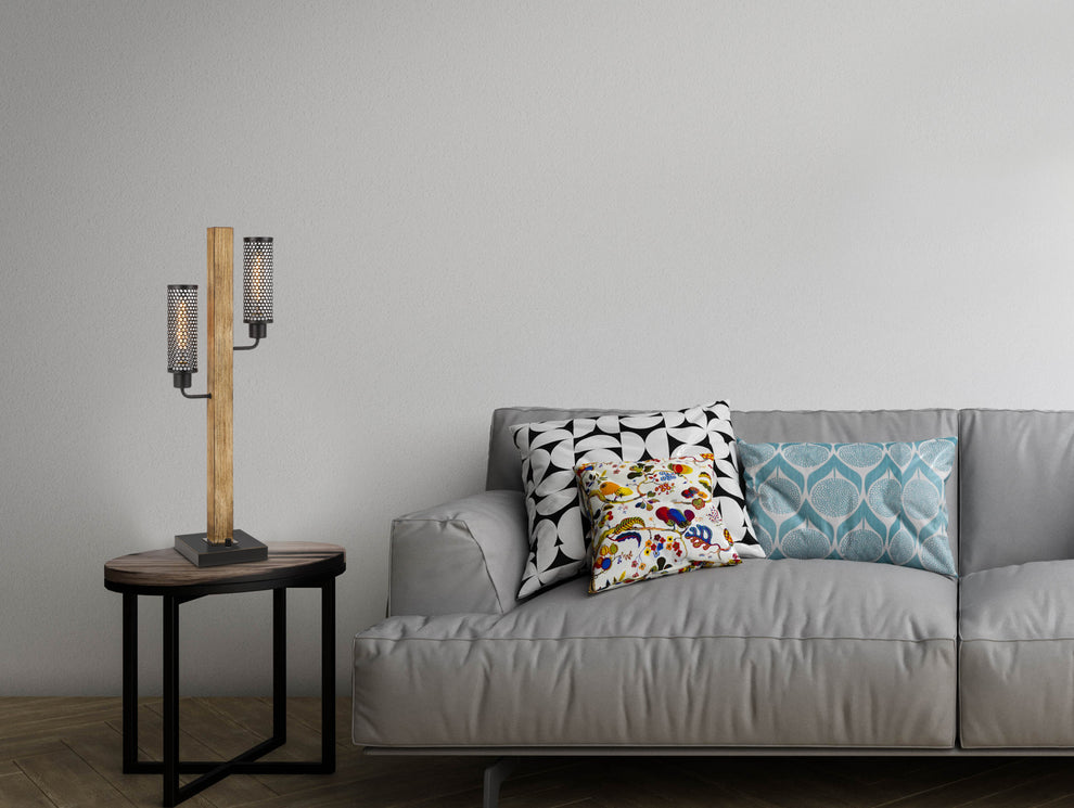 Gray Metal Two Light Table Lamp With Black Novelty Shade By Homeroots | Table Lamps | Modishstore - 2