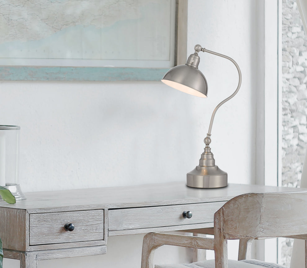 Nickel Metal Lantern Desk Table Lamp With Nickel Dome Shade By Homeroots | Table Lamps | Modishstore - 2