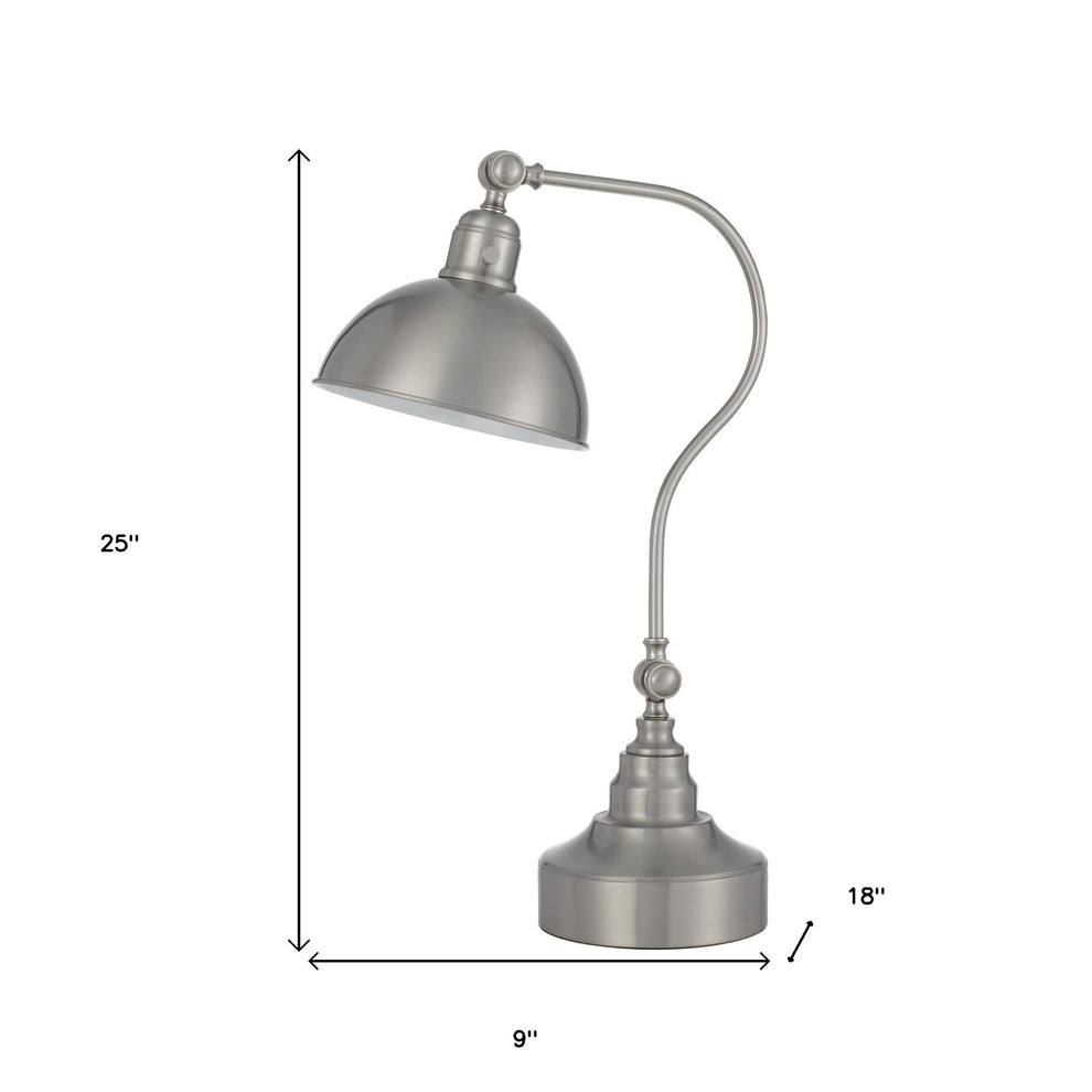 Nickel Metal Lantern Desk Table Lamp With Nickel Dome Shade By Homeroots | Table Lamps | Modishstore - 4