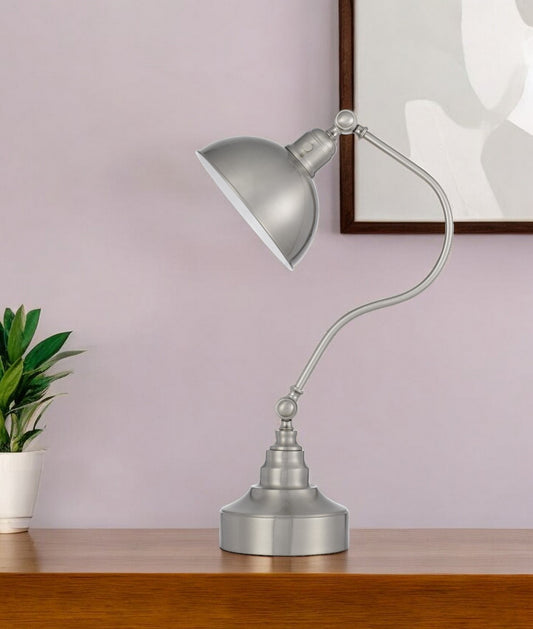 Nickel Metal Lantern Desk Table Lamp With Nickel Dome Shade By Homeroots | Table Lamps | Modishstore - 1