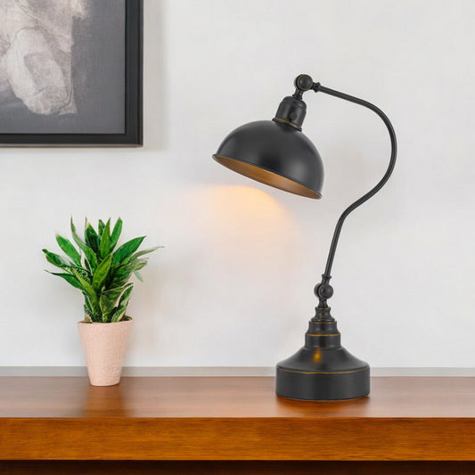 Distressed Gray Metal Adjustable Desk Lamp With Gray Dome Shade By Homeroots | Table Lamps | Modishstore - 1