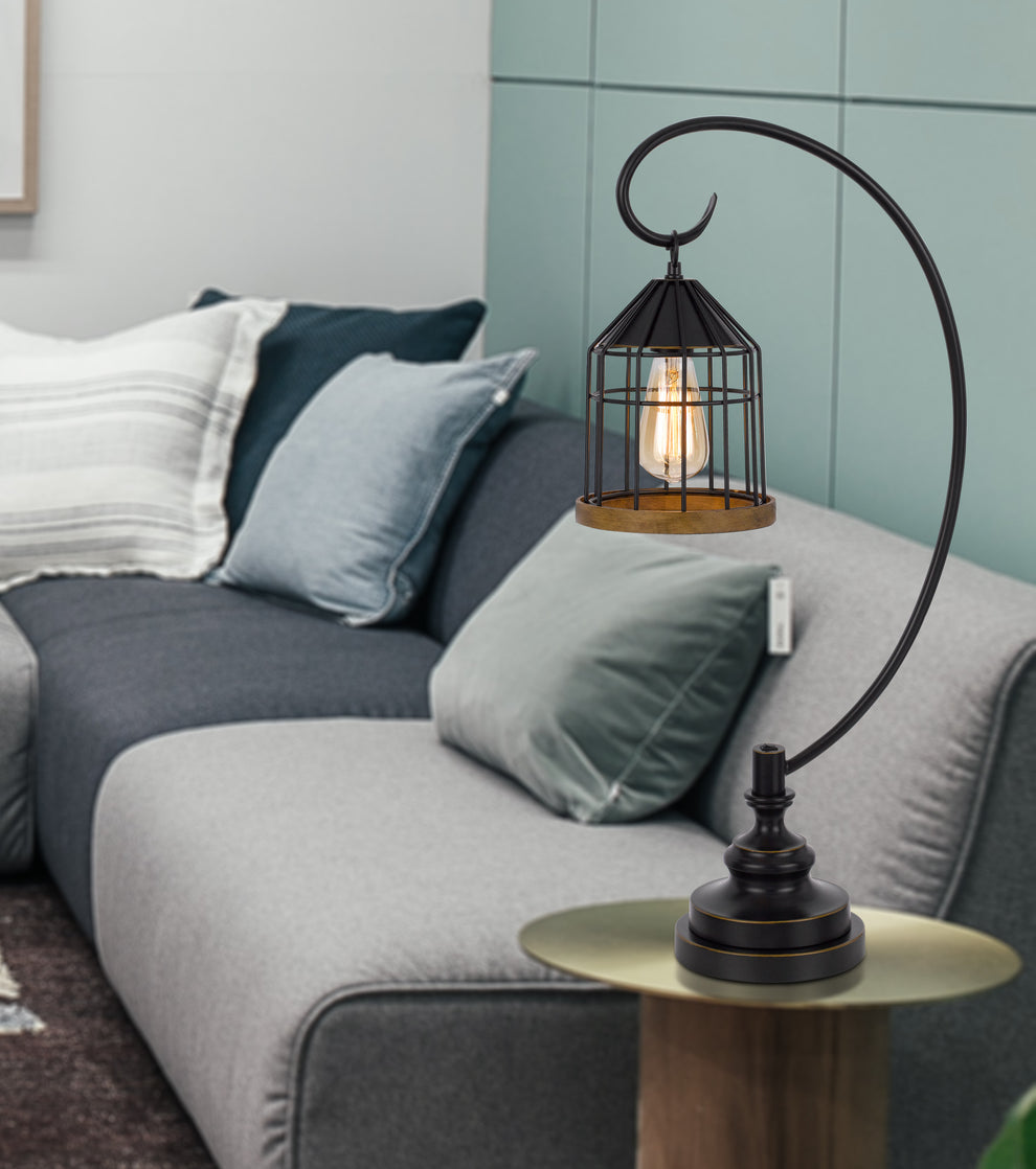 Bronze Metal Table Lamp With Bronze Cage Shade By Homeroots | Table Lamps | Modishstore - 3