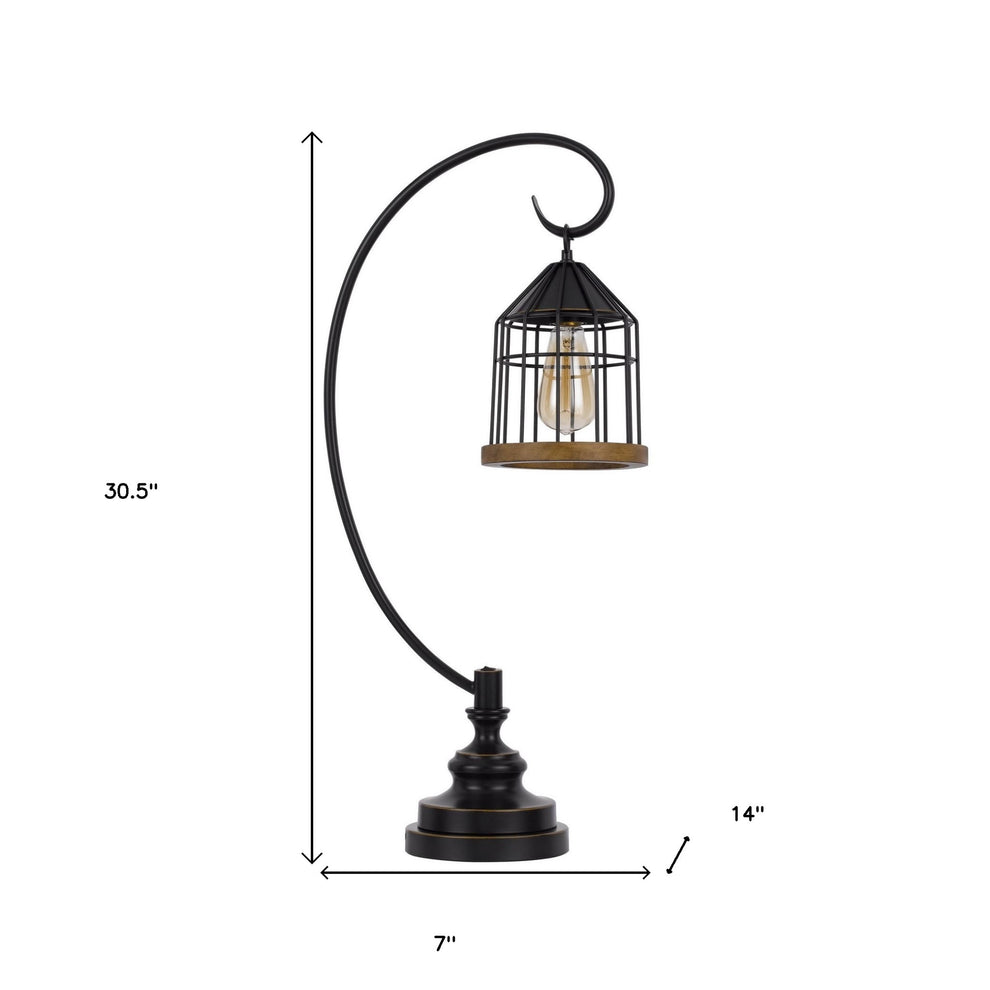 Bronze Metal Table Lamp With Bronze Cage Shade By Homeroots | Table Lamps | Modishstore - 4