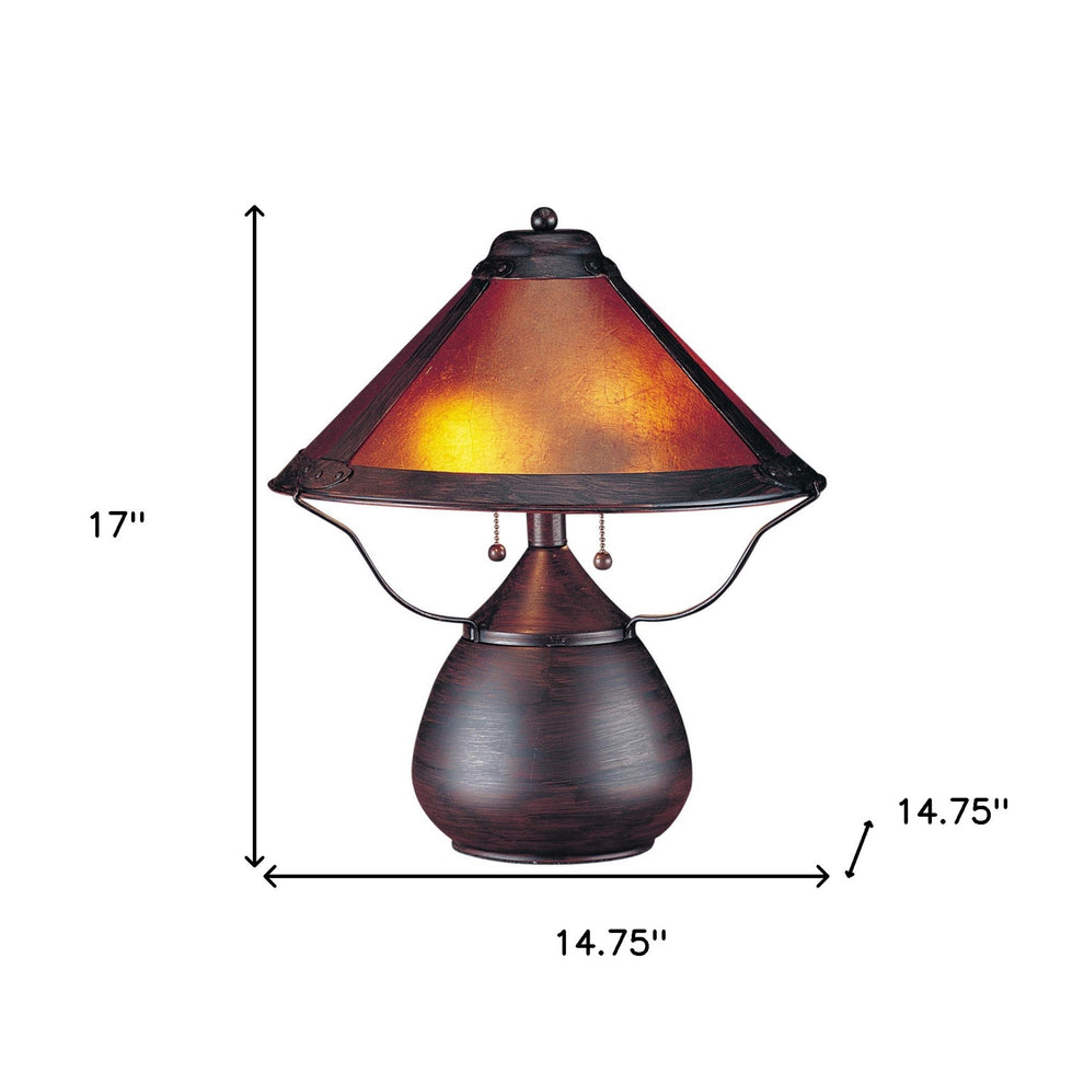 Rust Metal Two Light Round Table Lamp With Amber Empire Shade By Homeroots | Table Lamps | Modishstore - 3