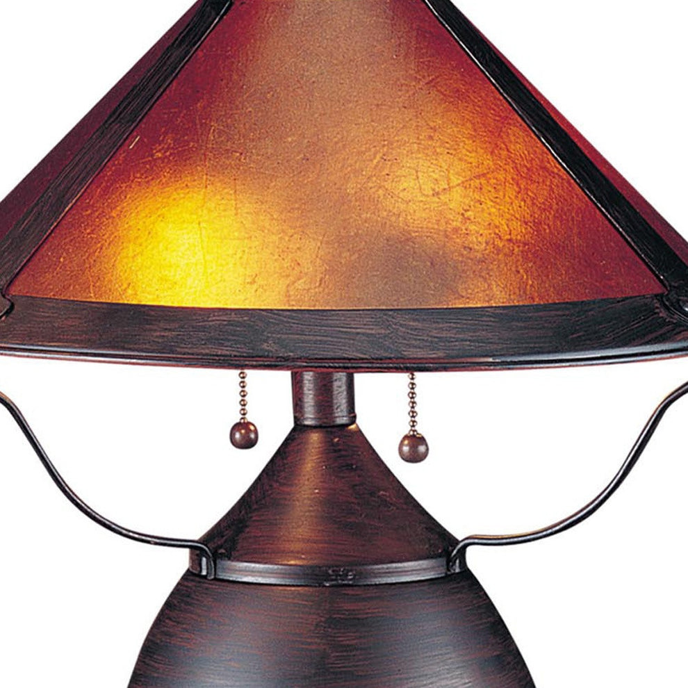 Rust Metal Two Light Round Table Lamp With Amber Empire Shade By Homeroots | Table Lamps | Modishstore - 5