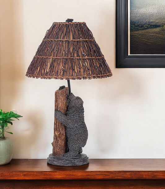 Gray Novelty Table Lamp With Brown Empire Shade By Homeroots | Table Lamps | Modishstore - 1