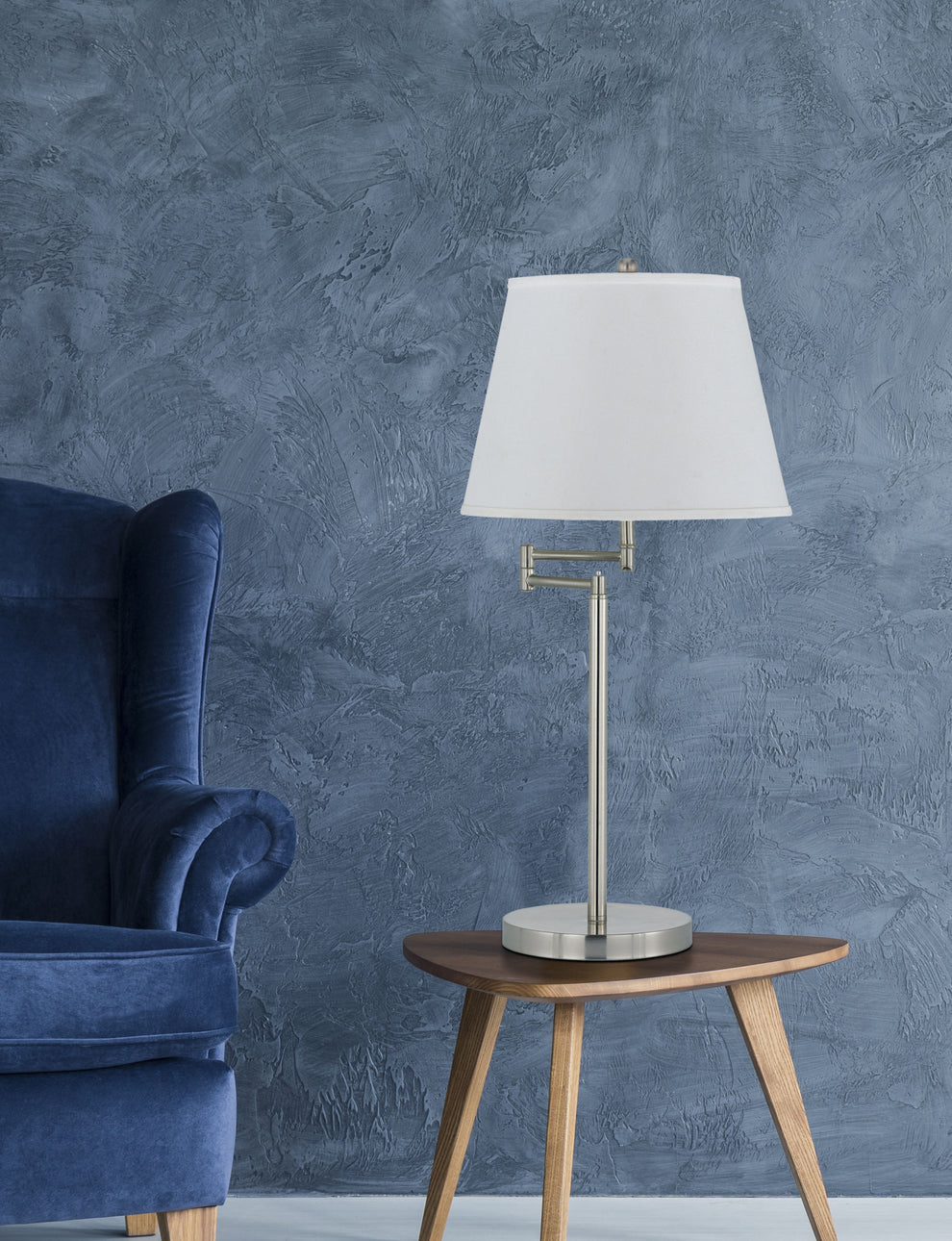 Nickel Metal Table Lamp With Off White Empire Shade By Homeroots | Table Lamps | Modishstore - 5