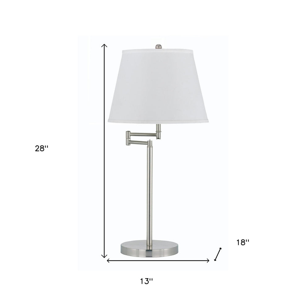 Nickel Metal Table Lamp With Off White Empire Shade By Homeroots | Table Lamps | Modishstore - 3